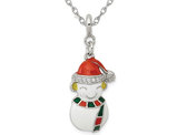 Sterling Silver Christmas Snowman Charm Pendant Necklace with Chain